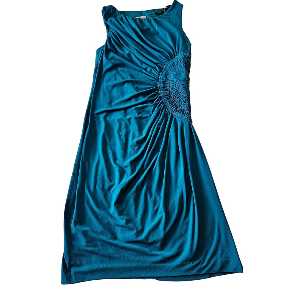 Suzi Chin for Maggy Boutique Turquois Cinch Waist Jersey Knit Midi Dress. Size 4
